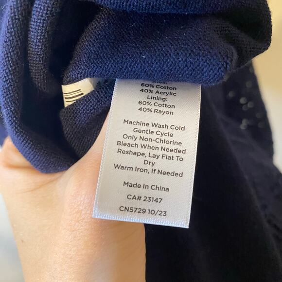 Talbots Navy Blue Crochet Knit Sweater Dress Size Medium Petite - Picture 5 of 9